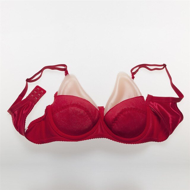 Teardrop Shaped Silicone Breast Forms with Red Pocket Bra