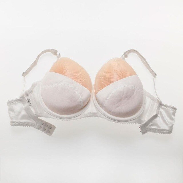 Teardrop Shaped Silicone Breast Forms with White Pocket Bra