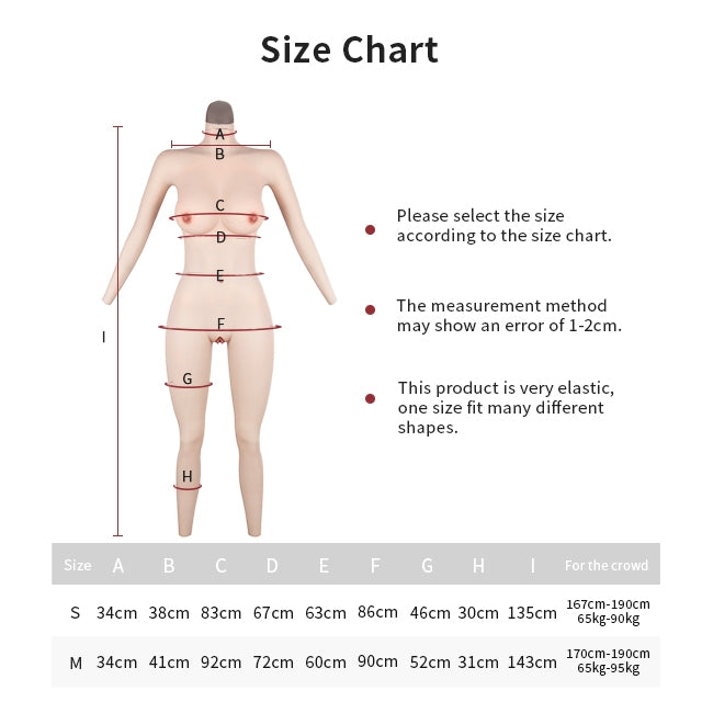 C-Cup und E-Cup Knöchellanger Silikon-Bodysuit mit Ärmel 2G